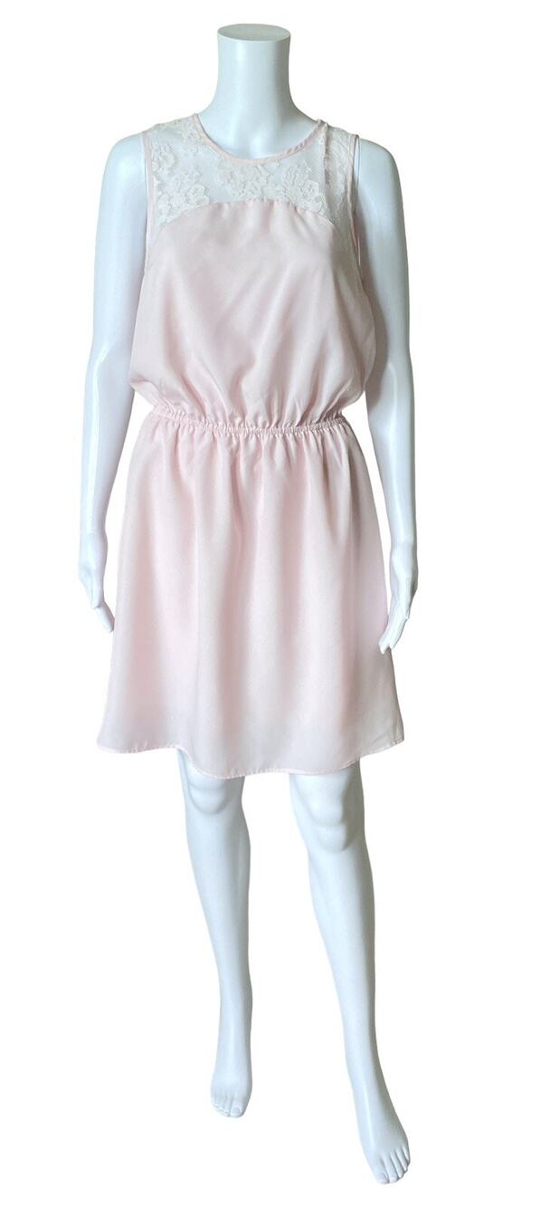 H&M Dress Womens Size 12 Pink Lace Trim Blouson Mini Sleeveless Elastic Waist